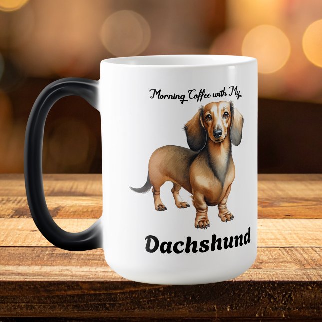 Caneca Mágica Lindo Dachshund  Marrom Macio Manhã Personalize (Customize this design, add a few words ,name , etc. in center of mug)