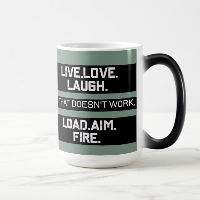 Caneca Mágica Live Love Laugh Load Aim Fire Graphic Design (Direita)