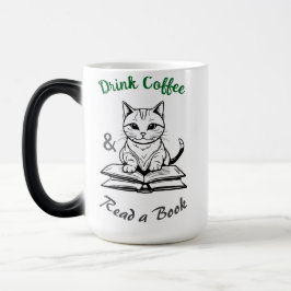Caneca Mágica Livro Amantes, Café Bebida, Gato Bonito na Bibliot