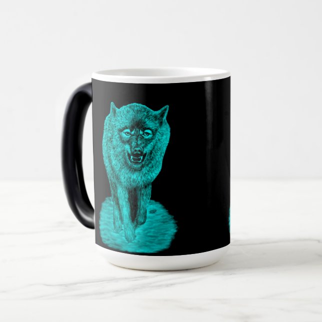 Caneca Mágica Lobo Negro Zangado na Noite (Frente Esquerda)