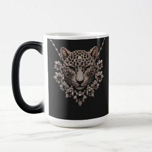 Caneca Mágica Luxo Preto & Dourado Leopard Floral Diamante