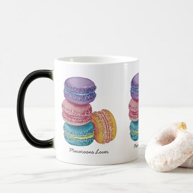 Caneca Mágica Macarões Coxas Do Arco-Íris Em Aquarela (Com Donut)