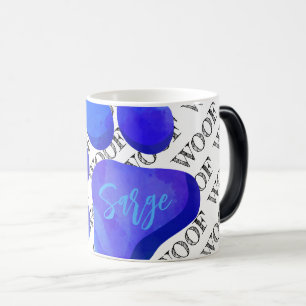 Caneca Mágica madeira tipografia pata azul de cão imprime divers