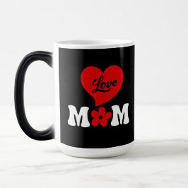 Caneca Mágica Mãe elegante preto e branco coração vermelho fofo