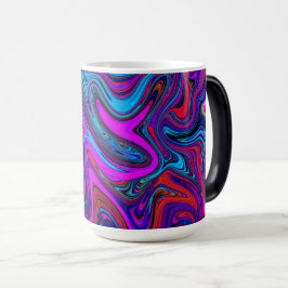 Caneca Mágica Magenta marmoreada, Abstrato azul e vermelho