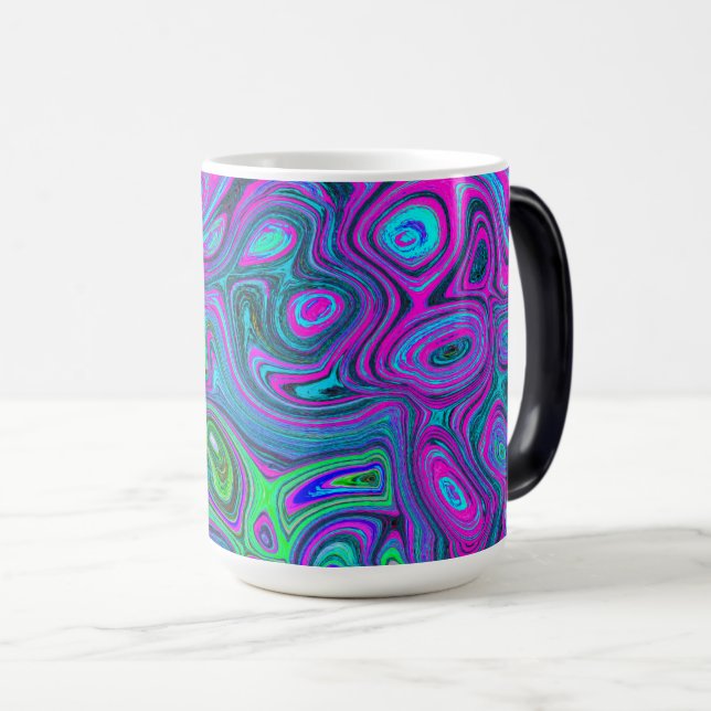 Caneca Mágica Magenta Marmoreada e Abstrato de Groovy Verde limã (Frente Esquerda)