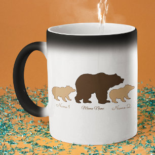 Caneca Mágica Mama Urso Personalizada Com 2 Nomes de Filhos Pres