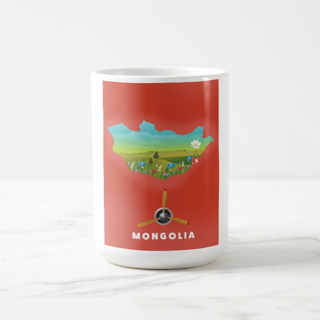 Caneca Mágica Mapa ilustrado da Mongólia, pôster de turismo. (Center)