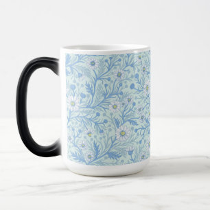 Caneca Mágica Margaridas em branco e azul em vidro marinho