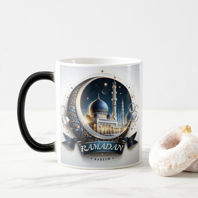 Caneca Mágica Marinho Ouro muçulmano Mesquita azul Eid Mubarak (Com Donut)