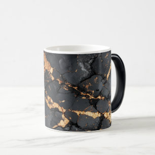 Caneca Mágica Mármore Preto Elegante com Veias Douradas Arte Mod