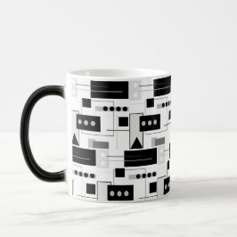 Caneca Mágica Meio século Abstrato preto branco e Cinza  preto