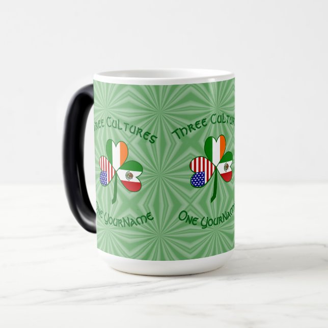 Caneca Mágica Mexicano Irish American Flags Shamrock Seu Nome (Frente Esquerda)