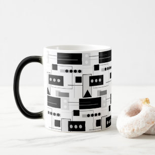 Caneca Mágica Moderno Abstrato Meados do Século Preto Branco e C