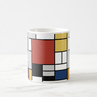 Caneca Mágica Mondrian Painting Red Plane Yellow Black Cinza Blu