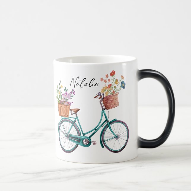Caneca Mágica Monograma com flor de aquarela em bicicleta Presen (Direita)