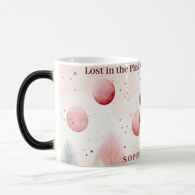 Caneca Mágica Monograma da Floresta de inverno Rosa Minimizada (Esquerda)