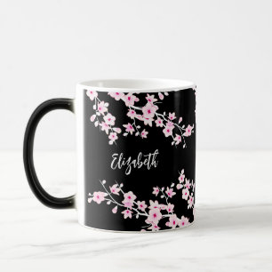 Caneca Mágica Monograma de Flor Preto-Rosa Monograma de Cereja M