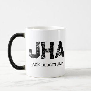 CANECA MÁGICA MONOGRAMA DE NOME DE TRÊS LETRAS PRETO MINIMALISTA