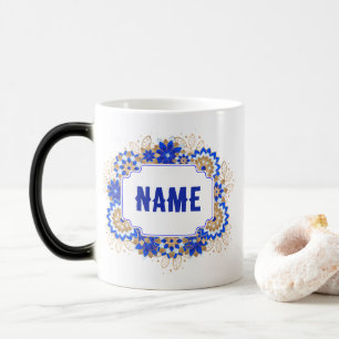 Caneca Mágica Monograma de Nome Personalizado de Nomes Azul