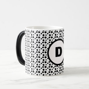 Caneca Mágica monograma de pontos bonitos dalmacianos preto e br