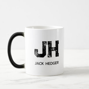 CANECA MÁGICA MONOGRAMA MINIMALISTA PRETO DE DUAS LETRAS NOME BR