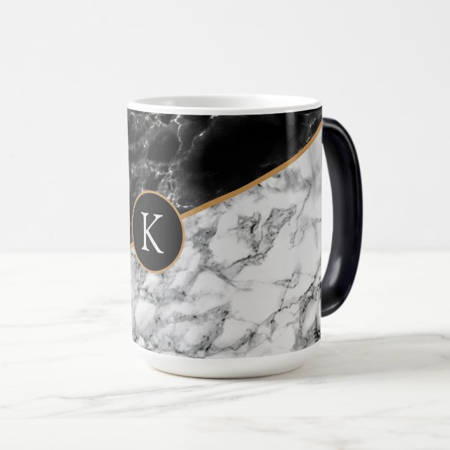 Caneca Mágica Monograma Personalizado Sua Letra Faux Marble Mug (Frente Esquerda)