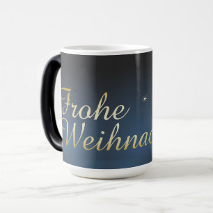 Caneca Mágica Motivo natalício azul com árvore de Natal dourada