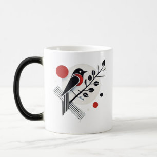 Caneca Mágica Mug Moderno de Arte Mínima de Aves - Preto, Branco
