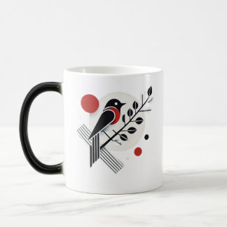 Caneca Mágica Mug Moderno de Arte Mínima de Aves - Preto, Branco