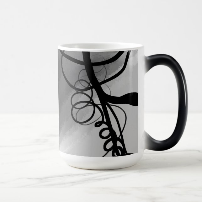 Caneca Mágica Na grade: Cinza Abstrato, Preto e Branco (Direita)