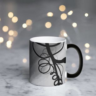Caneca Mágica Na grade: Cinza Abstrato, Preto e Branco