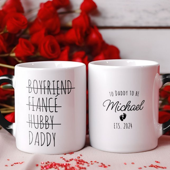 Caneca Mágica Namorado para Pai Gravidez Personalizada (Boyfriend to Daddy Pregnancy Reveal Personalized Magic Mug)