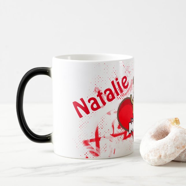 Caneca Mágica Namorados de coração vermelho com urso (Com Donut)