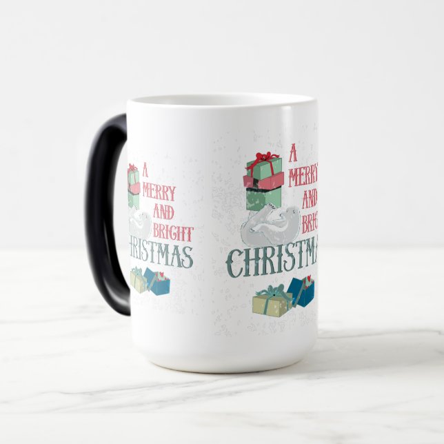 Caneca Mágica Natais vintages saudando um urso polar (Frente Esquerda)