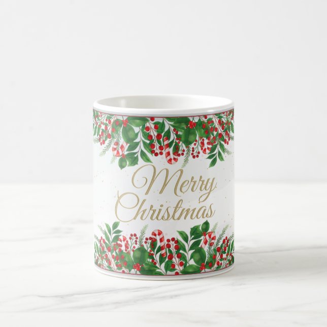 Caneca Mágica Natal bonito com flores de flores de amora vermelh (Centro)
