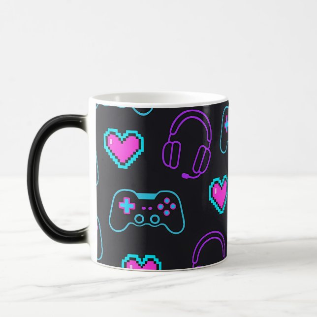 Caneca Mágica Neon Gamer Controller and Hearts Pattern (Esquerda)