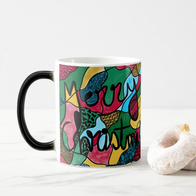CANECA MÁGICA NEUROGRÁFICO E LINHA PRETA DO NATAL DE MERRÍCULA (Com Donut)