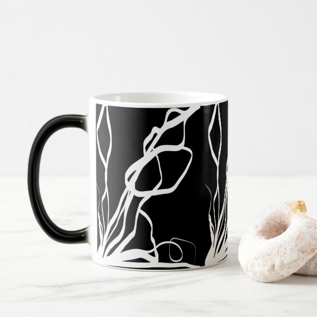Caneca Mágica Nó do buquê: Abstrato preto e branco (Com Donut)