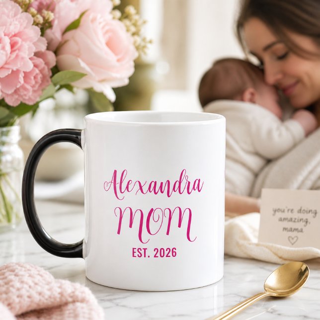 Caneca Mágica Nome da Mãe Personalizado Estabelecido Script Rosa (Criador carregado)