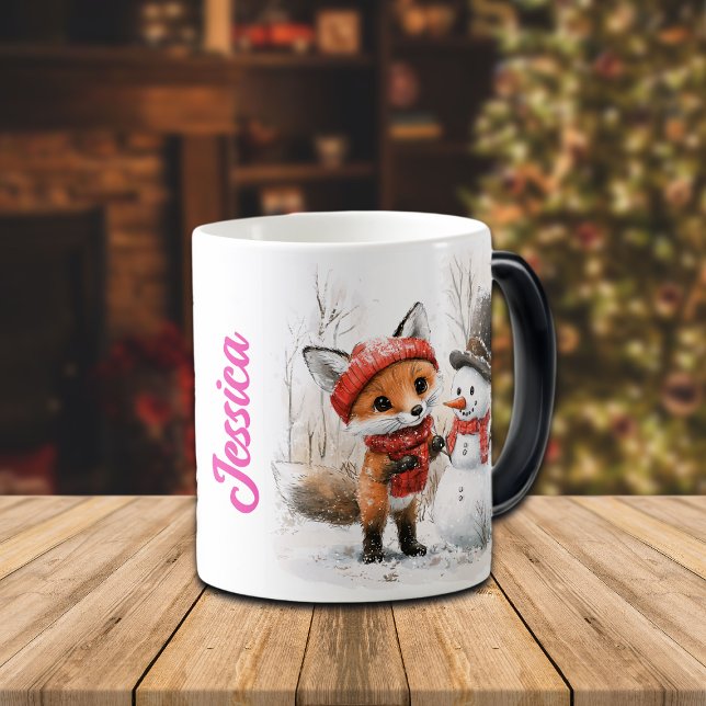 Caneca Mágica Nome personalizado Baby Fox e Snowman (Criador carregado)