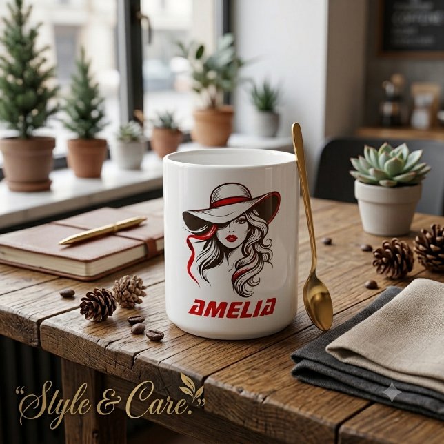 Caneca Mágica Nome Personalizado Design Silhueta Senhora Moda (Personalized Name Fashion Lady Silhouette Design Color Morph Mug)
