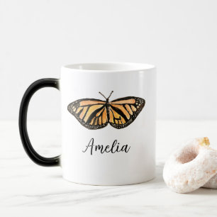 Caneca Mágica Nome Personalizado Monarch Butterfly Painting Inse