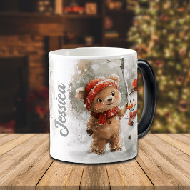 Caneca Mágica Nome Personalizado Urso de Teddy e Neve