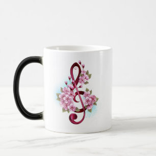 Caneca Mágica Notas de clave de trecho musical com flores de Sak