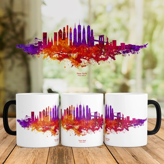 Caneca Mágica Nova Iorque Skyline Watercolor em branco (New York City Skyline Watercolor on White. Color Morph Mug)