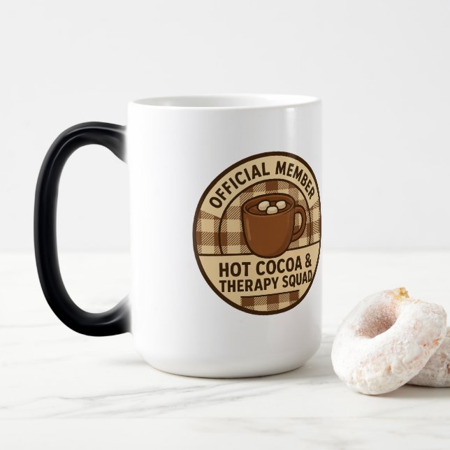 Caneca Mágica Official Member: Hot Cocoa & Therapy Squad (Com Donut)