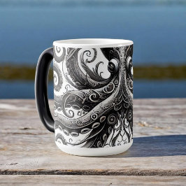 Caneca Mágica Ornamentado de Octopus Kraken Steampunk Black