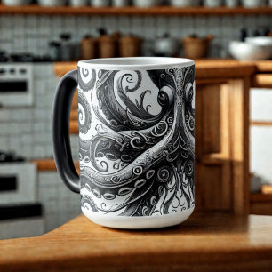 Caneca Mágica Ornamentado de Octopus Kraken Steampunk Black