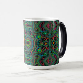 Caneca Mágica Padrão Abstrato Trippy Retro Preto e Verde Lima
